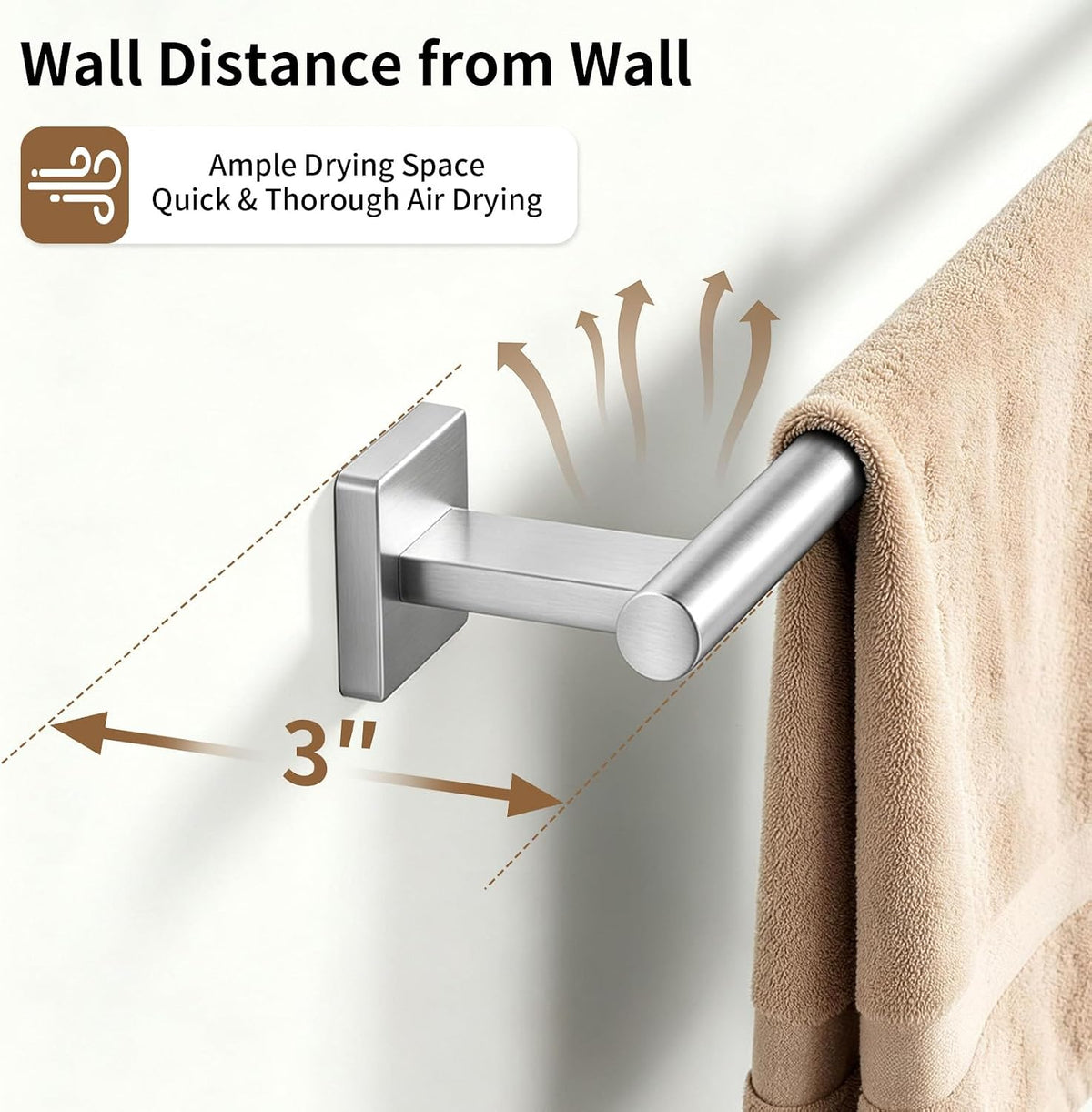 Brush Nickel Towel Bar, 24 Inch Towel Racks for Bathroom Wall Mounted