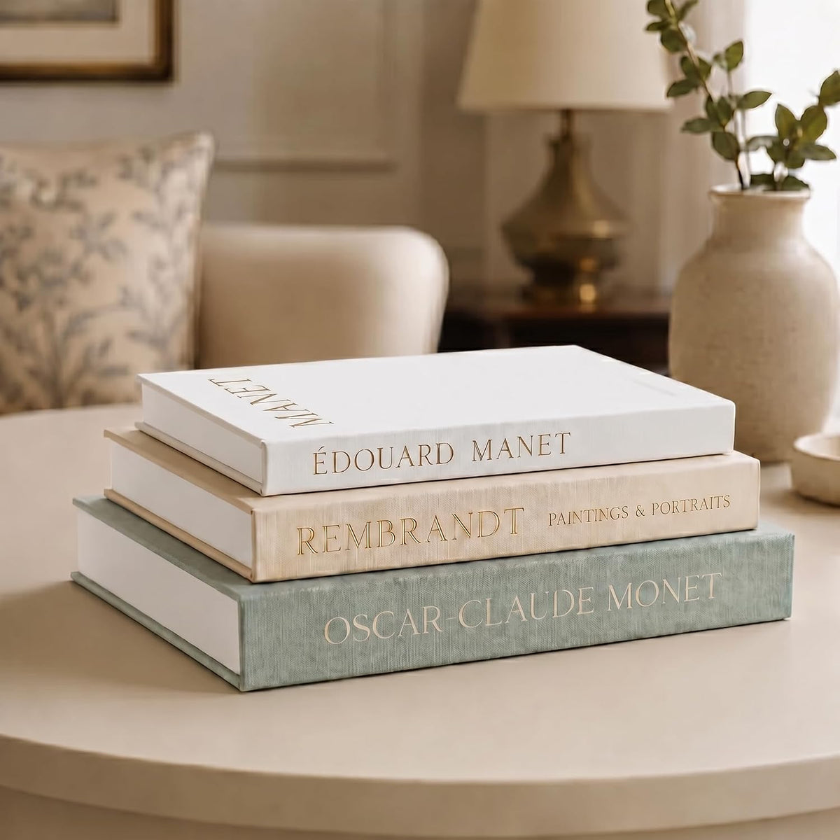 Aesthetic Decorative Books, Set of 3 Linen Faux Book Boxes, Sage