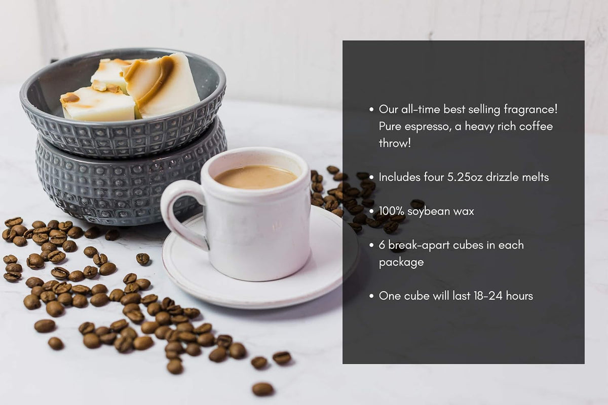 Swan Creek Roasted Espresso 5.25oz Drizzle Melts 4-Pack | Soy Wax Melts Herbal Fragrance for The Home | Coffee Scented Break Apart Soybean Wax | Made in The USA