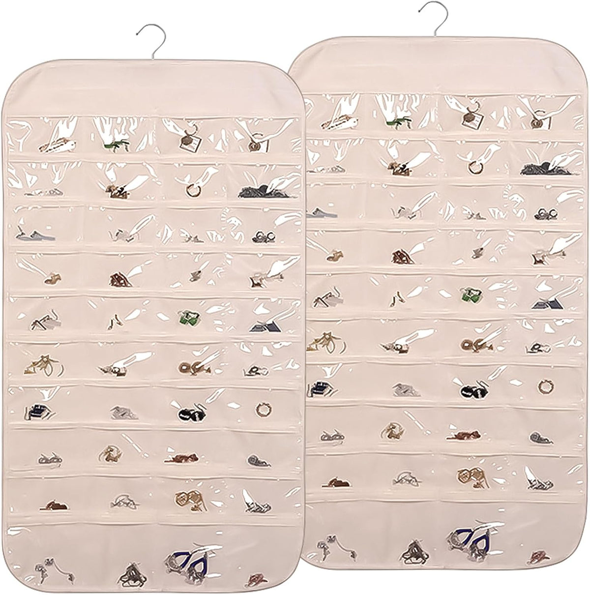 2PCS Hanging Jewelry Organizer Double Sided Necklace Storage Holder with 80 Clear Pockets Portable Necklace Holder Jewelry Bag for Earrings Necklace Bracelet