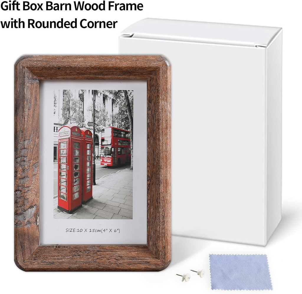 4x6 Wooden Picture Frame,Rustic Barn Wood with Clear Tempered Glass
