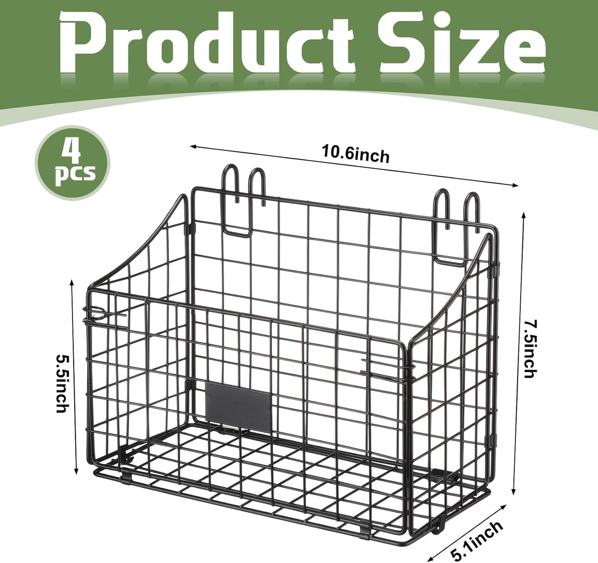 Blulu 4 Pcs Grid Wall Baskets, Wire with Hooks for Hanging, 11 x 8 x 6 Inch