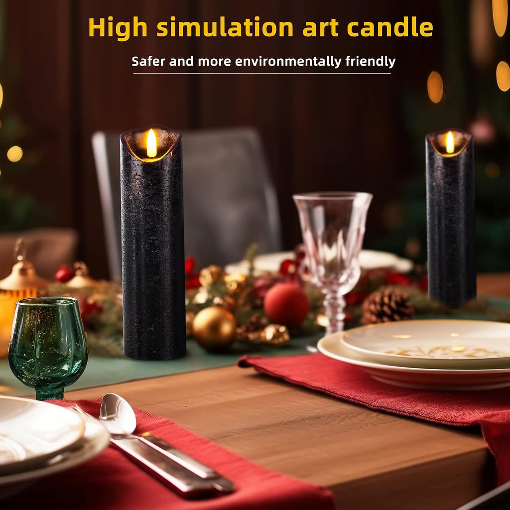 Hausware Set of 9 Flameless Candles Battery Operated LED Real Wax Flickering Electric Candles with Remote Control Timer for Wedding Birthday Halloween Christmas Decorations (Black Color)