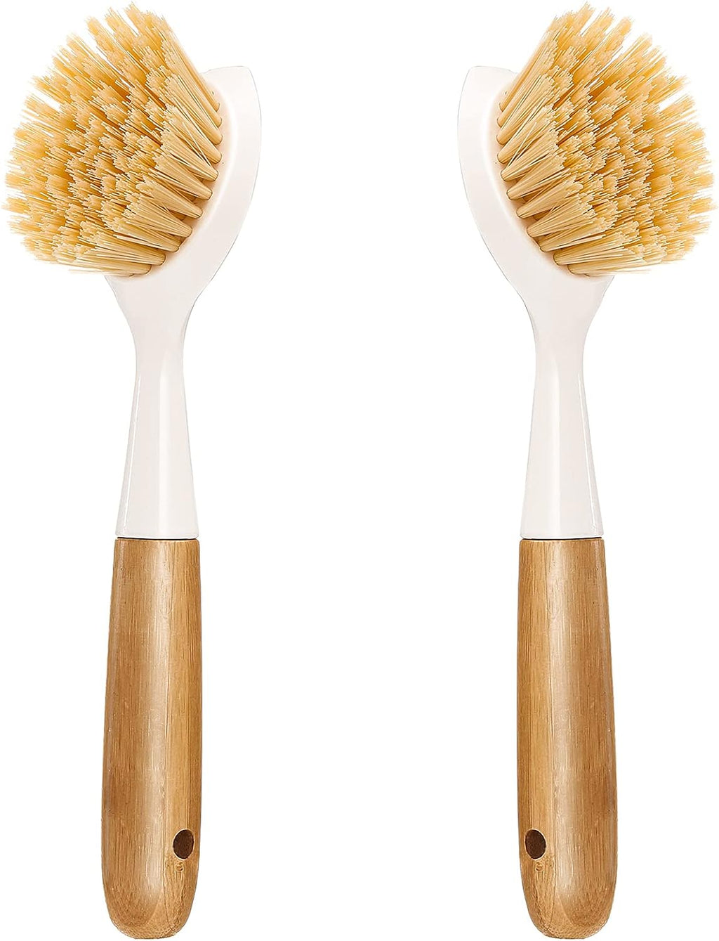 2 Pack Kitchen Dish Brush Bamboo Handle Dish Scrubber Built-in Scraper