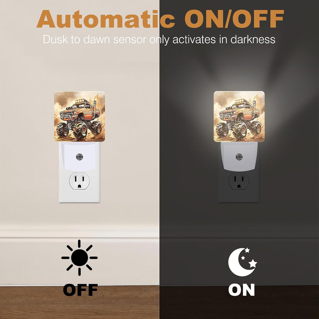 Night Light Off Road Trucks Night Lights Plug into Wall with Dusk to Dawn Smart Sensor for Bedroom Bathroom Hallway Kitchen, Warm Nightlights for Boys Girls Women Men