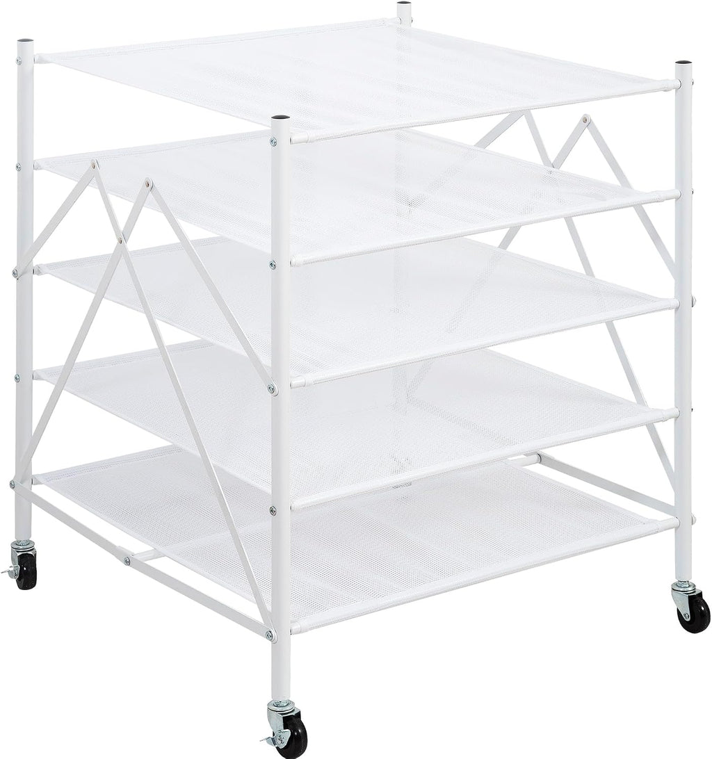 STORAGE MANIAC Sweater Drying Rack, Mesh Clothes Drying Rack, Stackable Laundry Drying Rack, Lay Flat Dryer for Delicates, Portable Dry Rack for Indoor or Outdoor, White, 5 Tier Foldable
