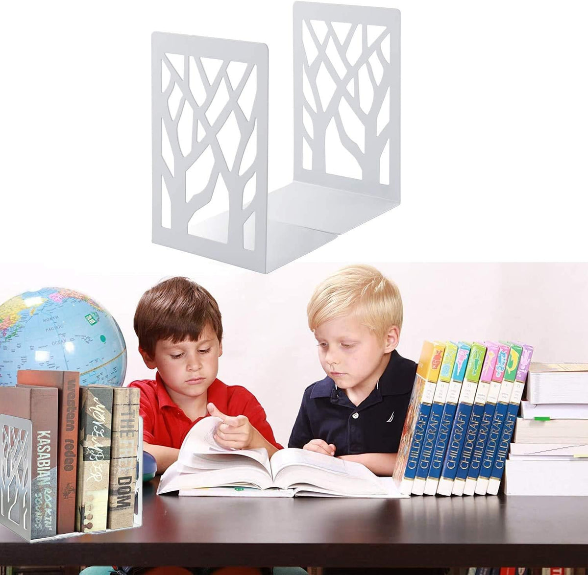 MSDADA Bookends, Book Ends for Shelves, Bookends for Office, Book Ends for Heavy Books, Book Shelf Holder Stand Home Decorative，Metal Bookend Supports, Book Stoppers, White(6 Pairs)
