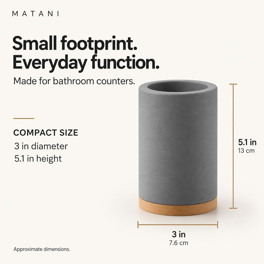 Matani Bamboo Toothbrush Holder Diatomite Tooth Brush Organizer - Storage Stand for Small Bathroom & Counter - Removable Base & Drain Holes, Water-Absorbent & Quick-Drying (Grey)