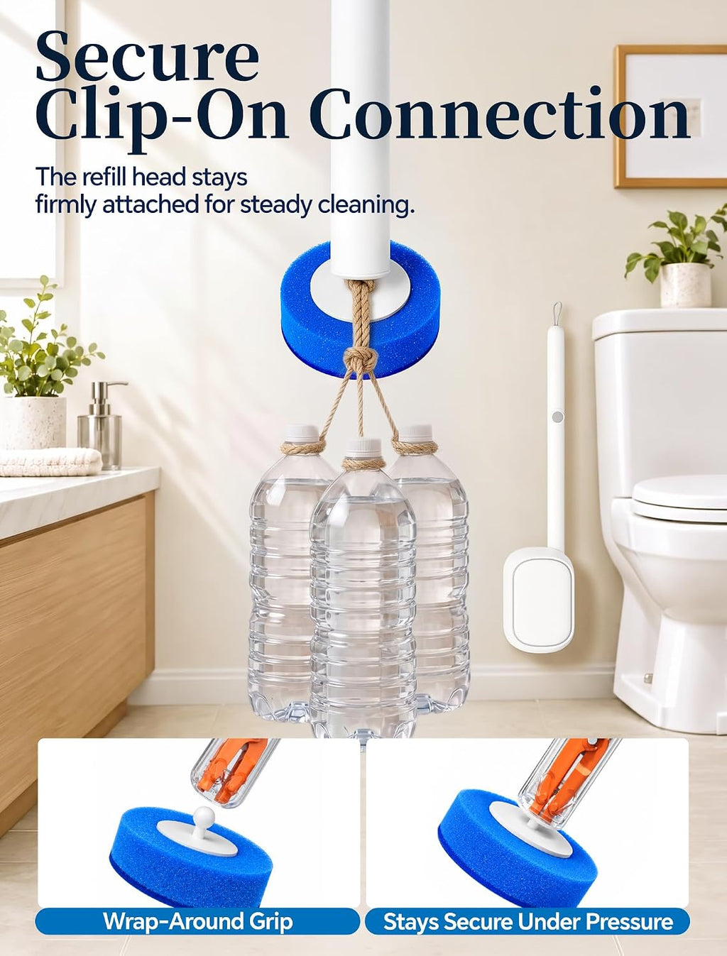 Disposable Toilet Brush Wand, Wall Mounted Toilet Cleaner Kit with Holder, for Bathroom Cleaning (Toilet Brush + 56 Brush Heads)