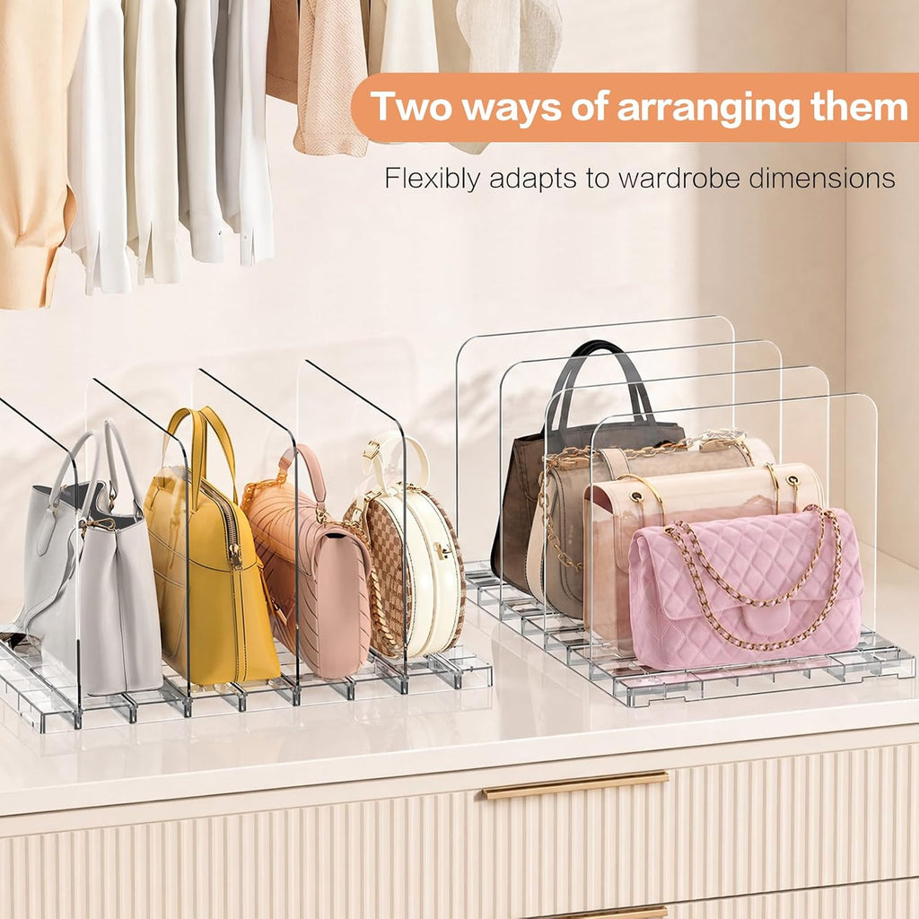 Stackable Purse Organizer for Closet Shelf, Acrylic Handbag Shelf Dividers