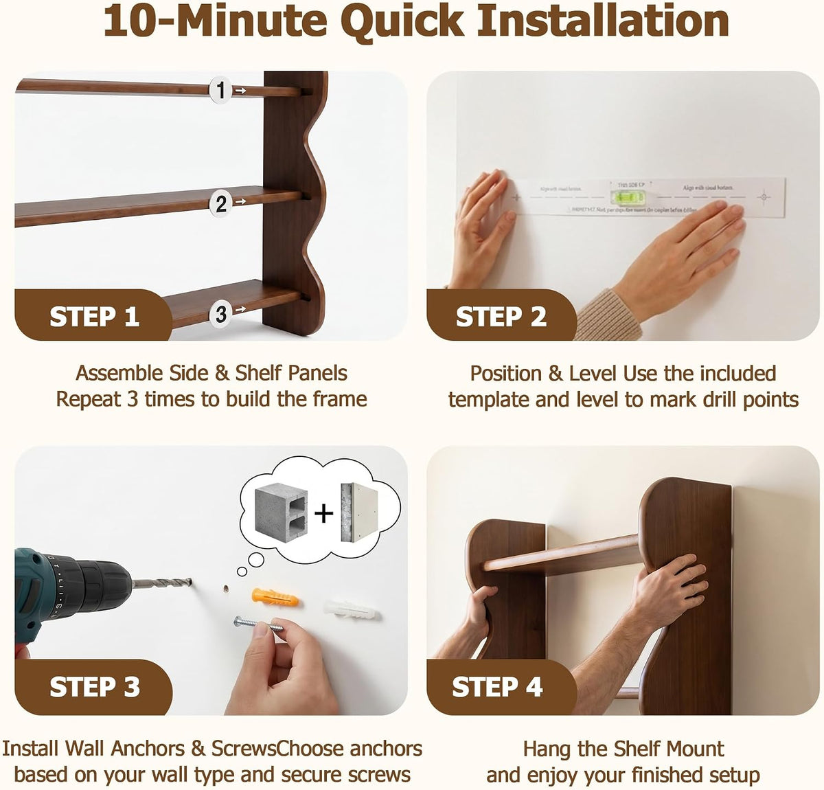 3-Tier Shelf, 10-Min Install, Upgraded Joinery