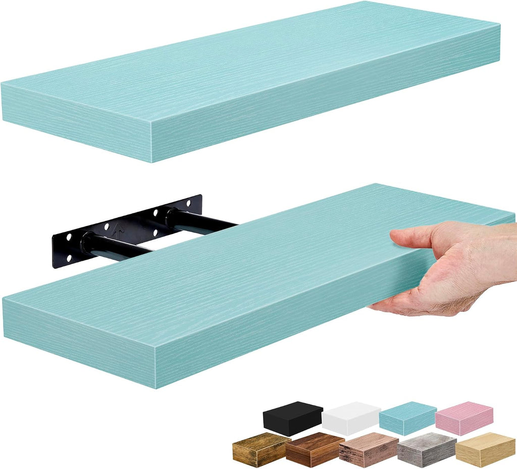 Sorbus 16 Inch Floating Shelves for Wall (2 Pack, Breezy Blue)