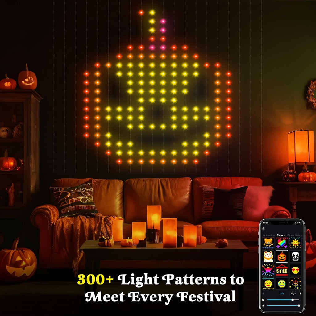 CoziTech Smart Curtain Lights, Color Changing 400 LED Curtain Lights 6.6 * 6.6 FT, RGB DIY String LED Flag Fairy Light for Backdrop Party Indoor Outdoor Holiday Decor(APP +Remote Control)