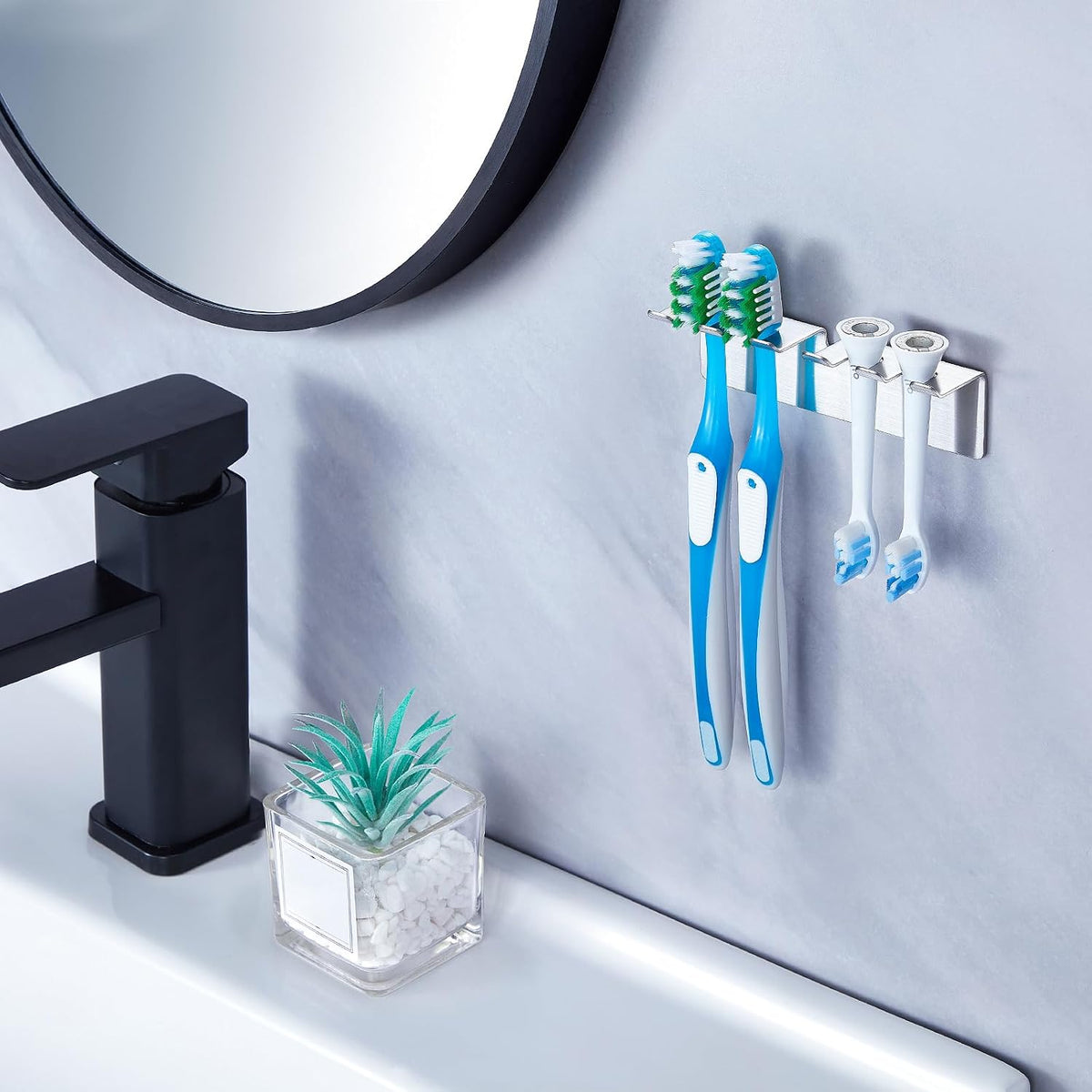 Toothbrush Holder, Electric Toothbrush Head Holder Wall Mounted Non Screw, Metal Toothbrush Holders for Bathroom, Self Adhesive Tooth Brush Holder Toothbrush Organiser (Silver, Medium)