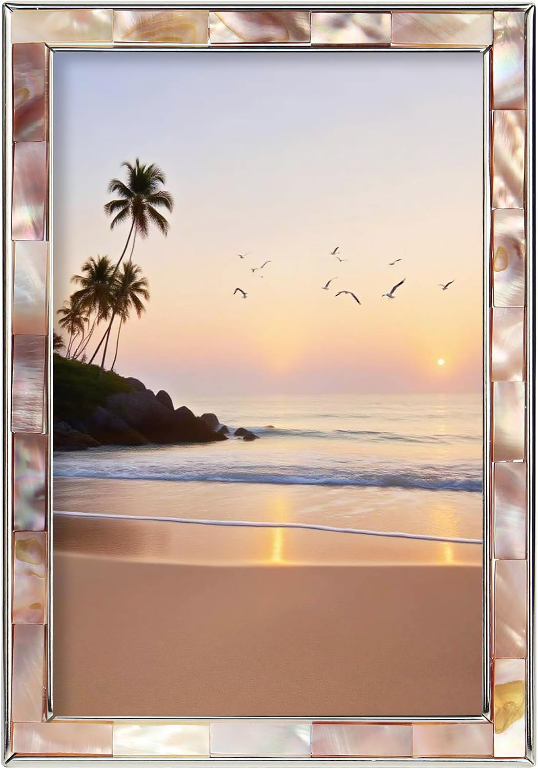 4x6 Mother of Pearl Shell Metal Picture Frame Colorful 1Pc