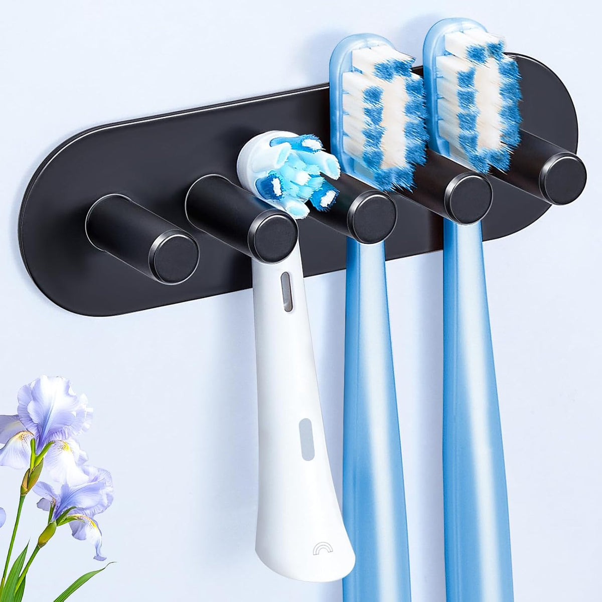 Electric Toothbrush Head Holder, Toothbrush Holders Wall Mounted, Adhesive Tooth Brush Head Holder Organiser, Electric Toothbrushs Holder, Shower Tooth Brushing Holder (Black, Large)