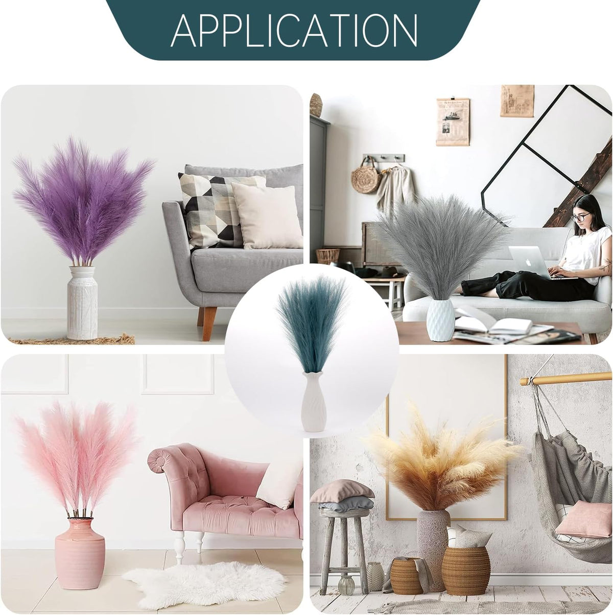 Faux Pampas Grass Decor ， 21.7 Inch Artificial Pampas Grass Blue Reed Grass, Vase Filler for Home Decor, Room, Bathroom, Wedding, Table Centerpiece - 20PCS