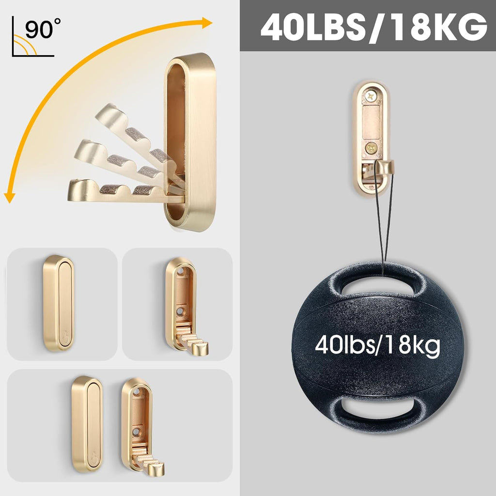 Foldable Wall Hook, Gold, 4 Pack, Screw Mounted, Heavy Duty Coat Hooks