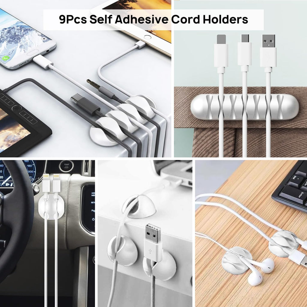 193 PCS Cable Management Kit - 4 Cable Sleeve, 57 Self Adhesive Cable Clips, 12 Hanging Strips, 12 Cable Organizer Straps and 100 Fastening Cable Ties for TV Computer Under Desk (White)