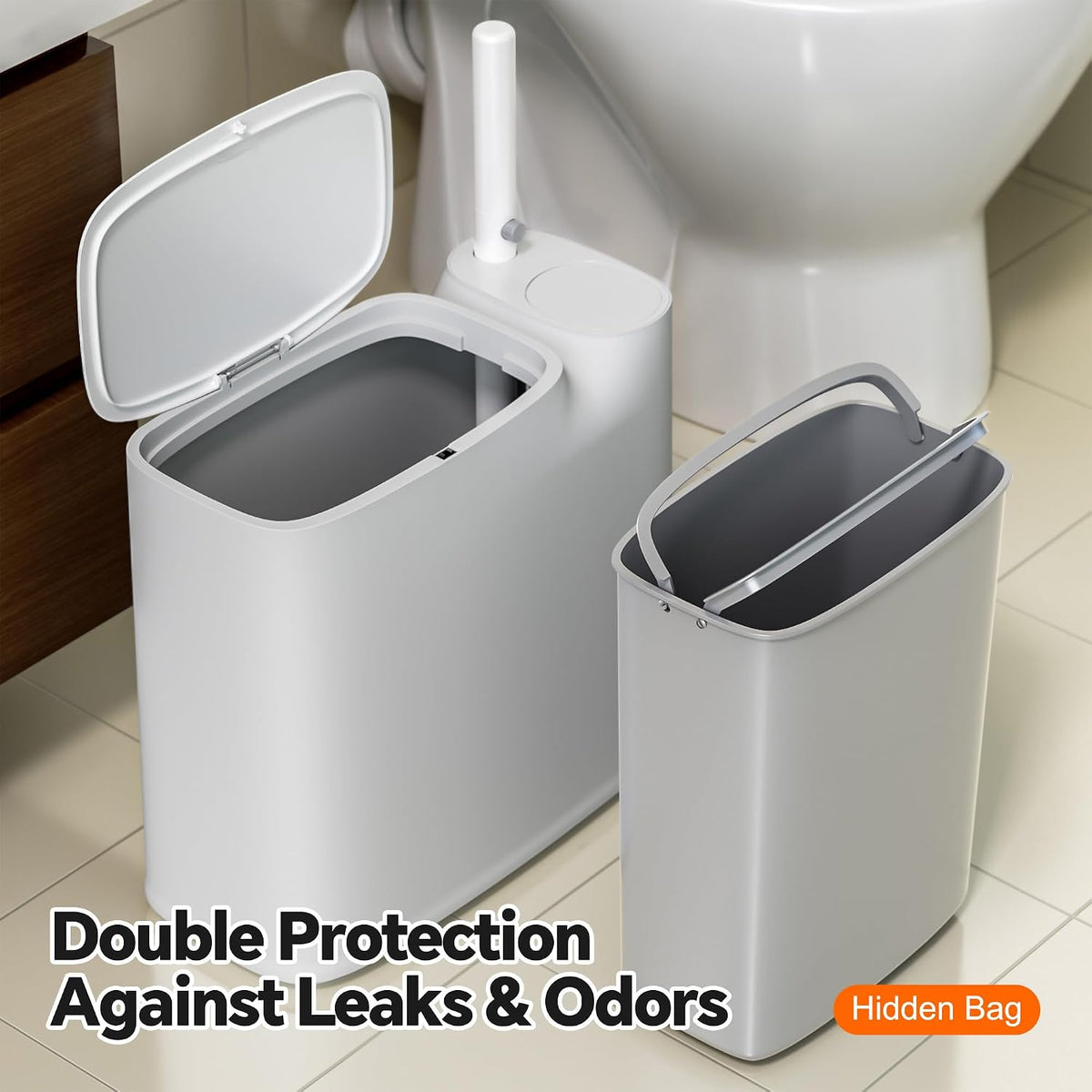 Small Bathroom Trash Can and Toilet Brush Set, 12 Disposable Refills