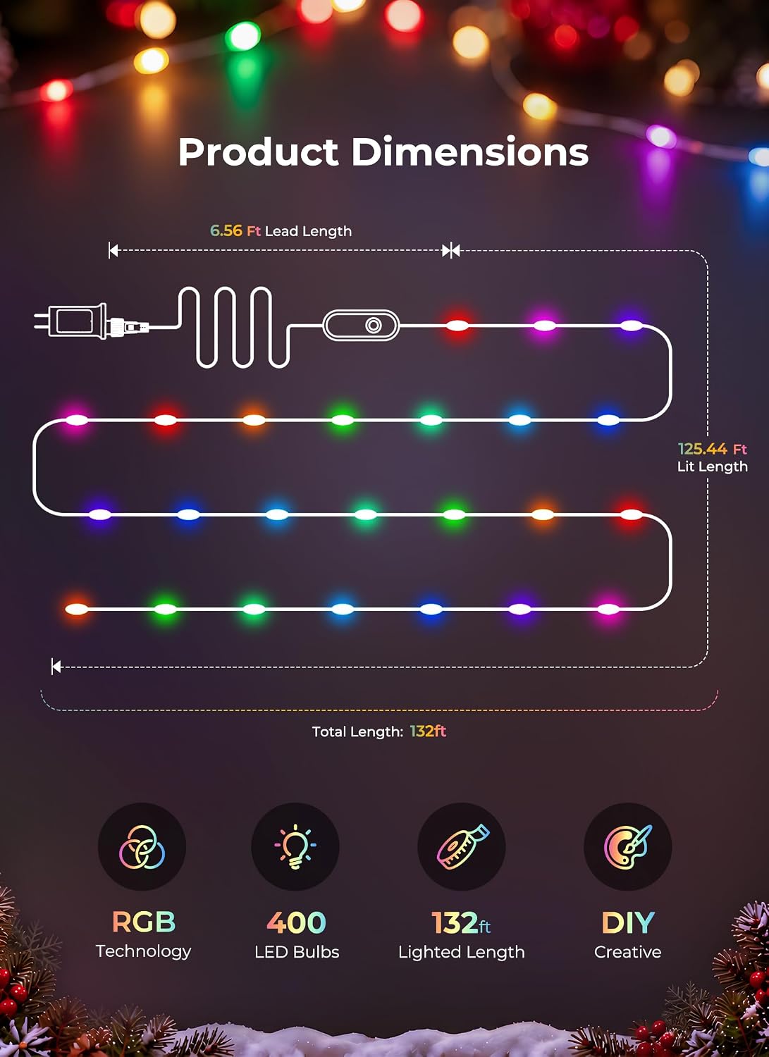 Minetom 200 LED Color Changing Fairy Lights, 66FT String Lights Silver Wire