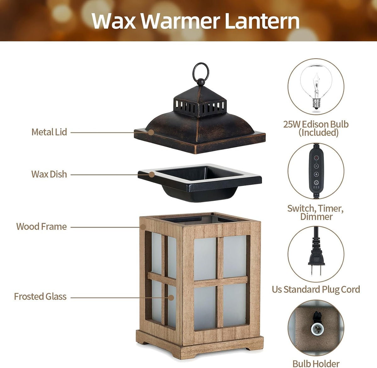 Wax Melt Warmer with Timer, Lantern Candle Warmer Farmhouse