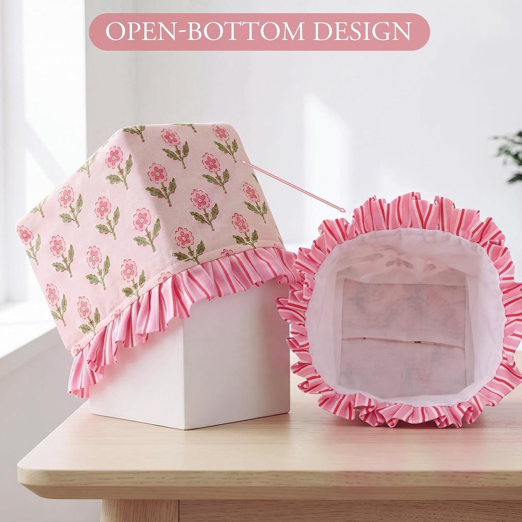 Pink Blockprint Floral Ruffle Tissue Box Cover Block Printed
