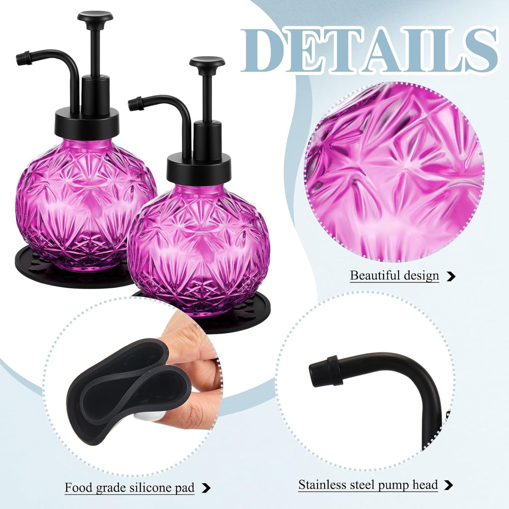 Tioncy Purple 2 Pcs Glass Soap Dispenser 8oz / 240ml with Silicone Coasters