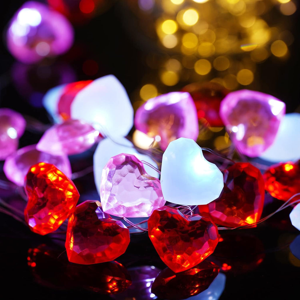 BOHON Valentine Day Decor 10 ft 30 LEDs 3D Heart Lights, Red White Pink