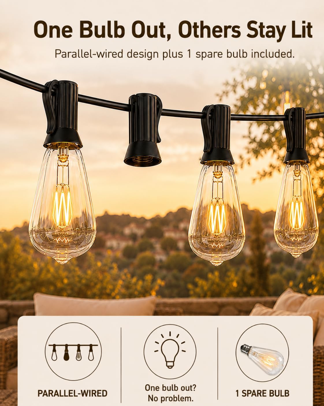 10FT ST38 Outdoor Edison String Lights with11 Clear Vintage Light Bulbs