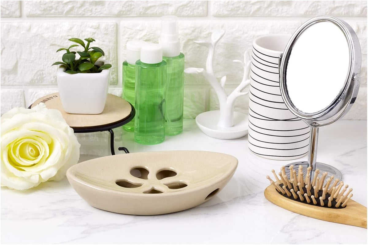 Ceramic Soap Dish with Self Draining Tray for Bar Soap, Bathroom, Kitchen (Ivory No.1)