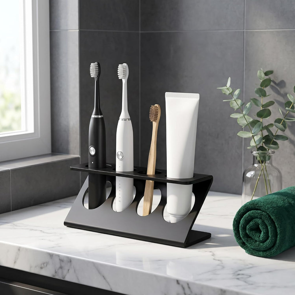 Electric Toothbrush Razor Holder, 4 Slot Bathroom Organizer with Drainage