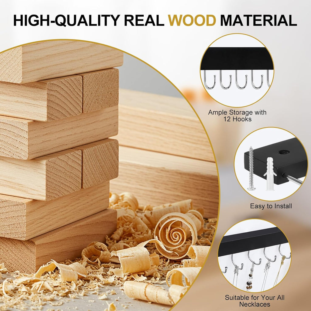 Dntorx Hanging Jewelry Organizer, 2 Pack Wall Mount Wooden Holder