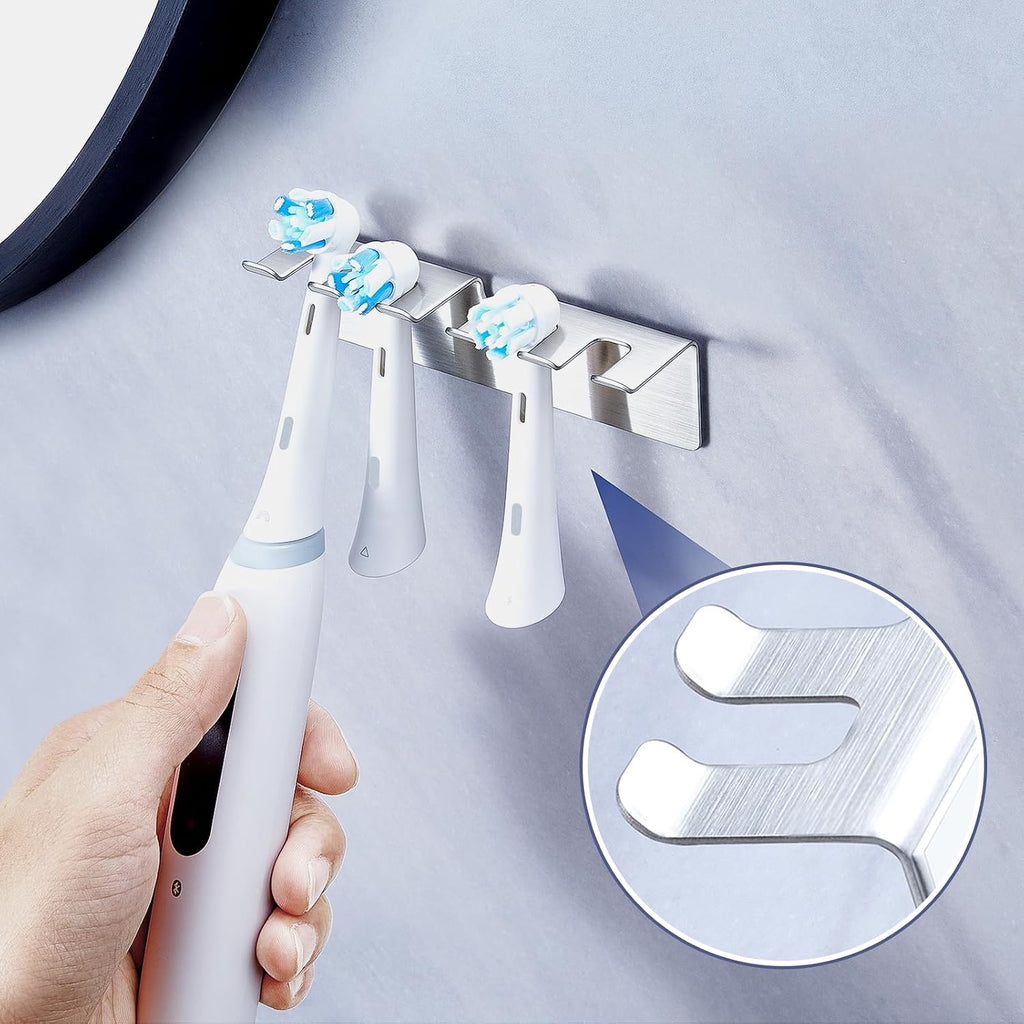 Toothbrush Holder, Electric Toothbrush Head Holder Wall Mounted Non Screw, Metal Toothbrush Holders for Bathroom, Self Adhesive Tooth Brush Holder Toothbrush Organiser (Silver, Medium)