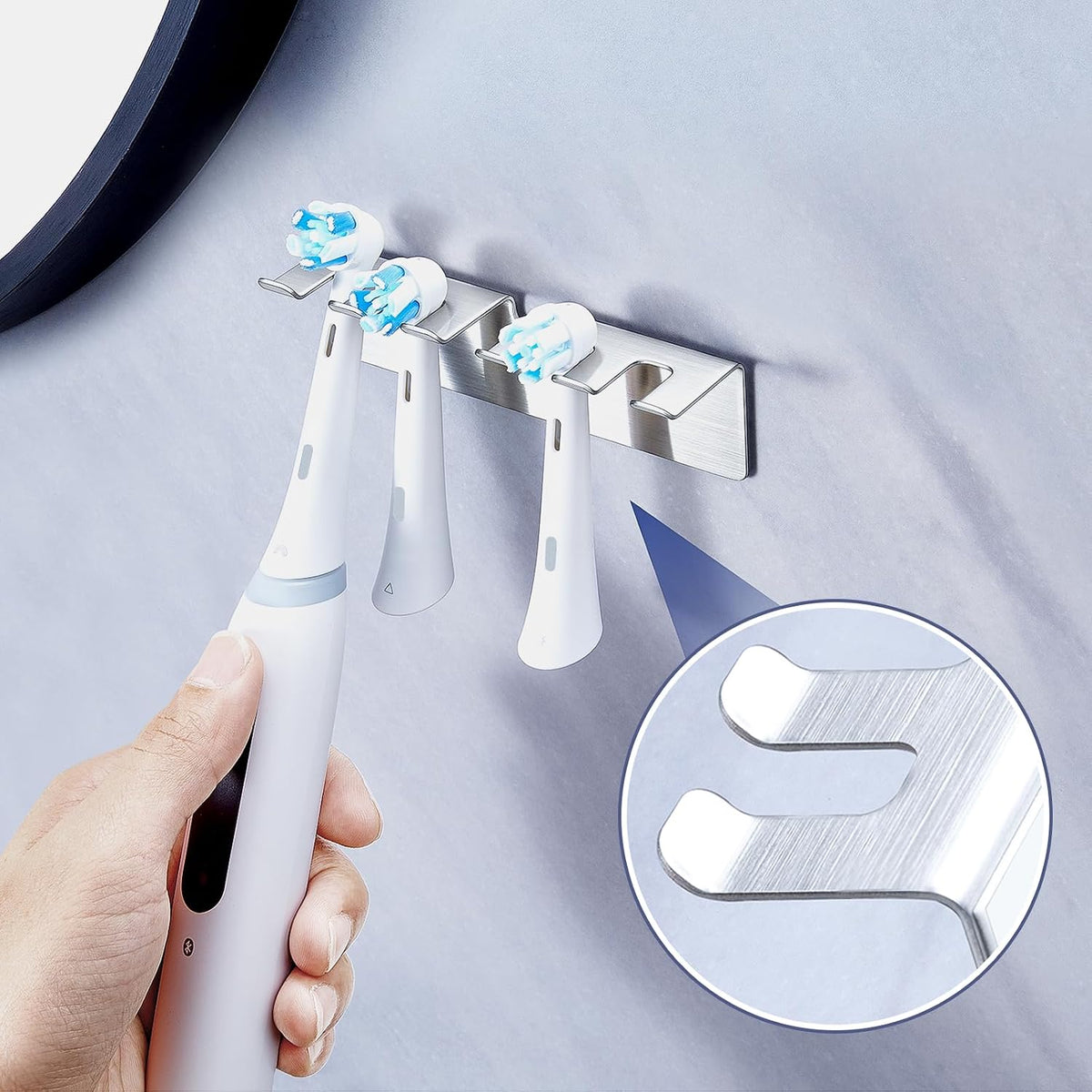 Toothbrush Holder, Electric Toothbrush Head Holder Wall Mounted Non Screw, Metal Toothbrush Holders for Bathroom, Self Adhesive Tooth Brush Holder Toothbrush Organiser (Silver, Medium)
