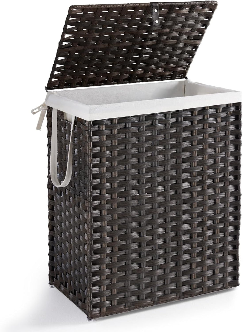 DUMOS Laundry Basket with Lid, 90L Wicker Laundry Hampers, Chestnut Brown