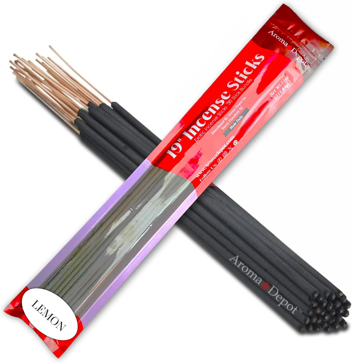 Aroma Depot 19'' Lemon Jumbo Incense Sticks. One Bundle Approx 27 to 30 Sticks, Jumbo 19 inch Long, Natural 19'' Extra Large Incense Sticks. Burns for 3 to 4 Hours Each. Long-Lasting