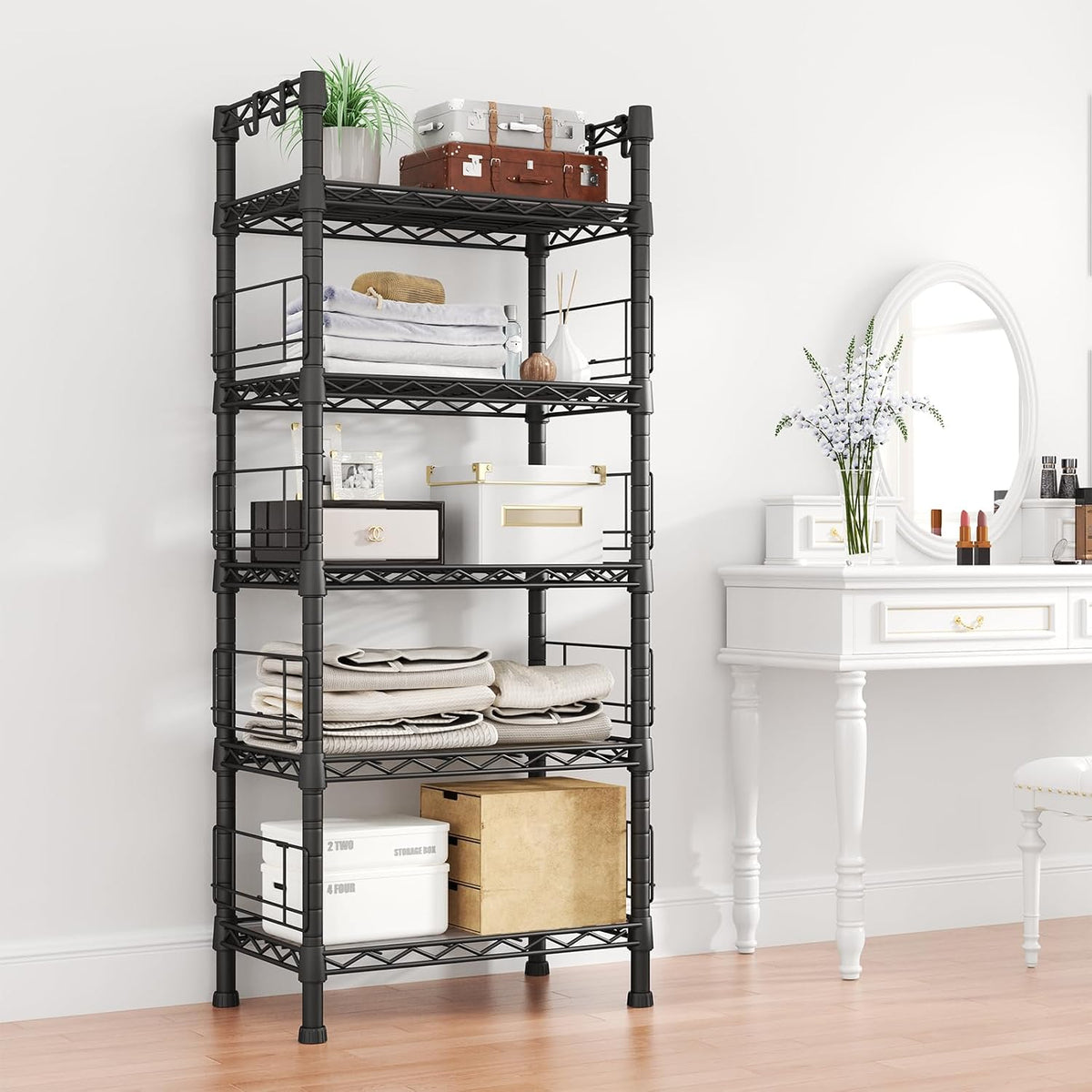 FUTASSI Metal Storage Rack, Storage Organizer Shelves for Kitchen, Black
