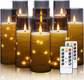 Nimiko Flickering Flameless LED Candles, 9 Pcs with Embedded Star String, Acrylic LED Pillar Candles with Remote, Suitable for Home Decoration (Grey)