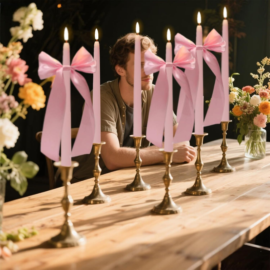 Wondise Pink Flameless Taper Candles with Remote Timer