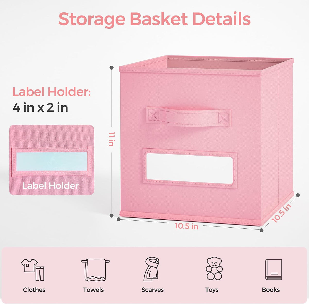 11 inch Fabric Storage Cubes 8 Pack with labels Window, Foldable Storage Bins for Shelves and Closet Organizers, Colorful Storage Basket for Nursery Kids Room Clothes Book Toy