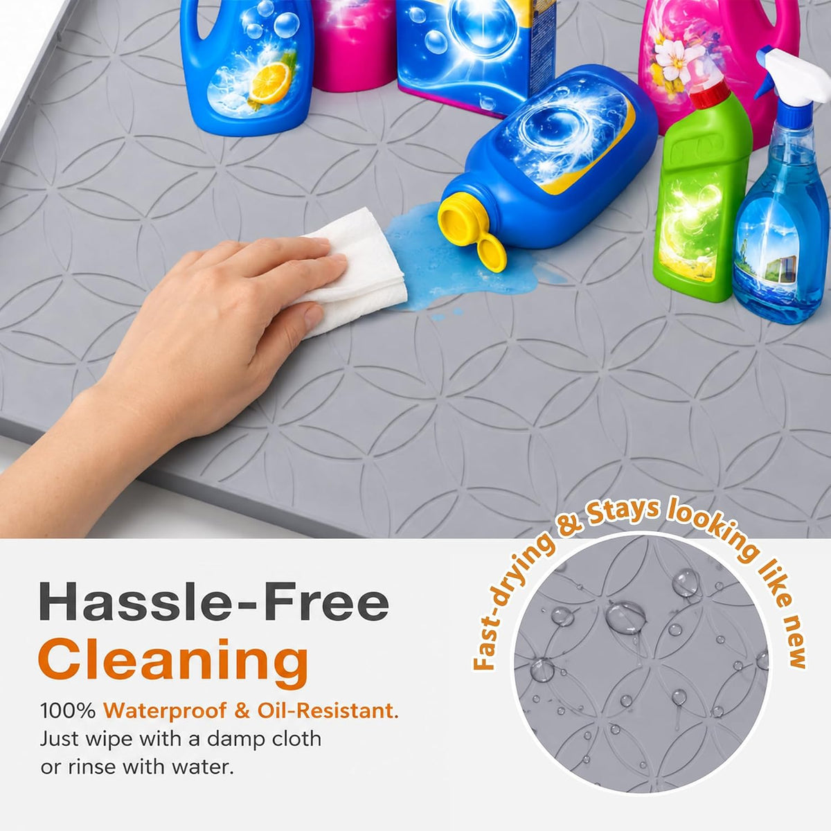 34"x22" Silicone Under Sink Mat Waterproof Cabinet Liner(Gray)