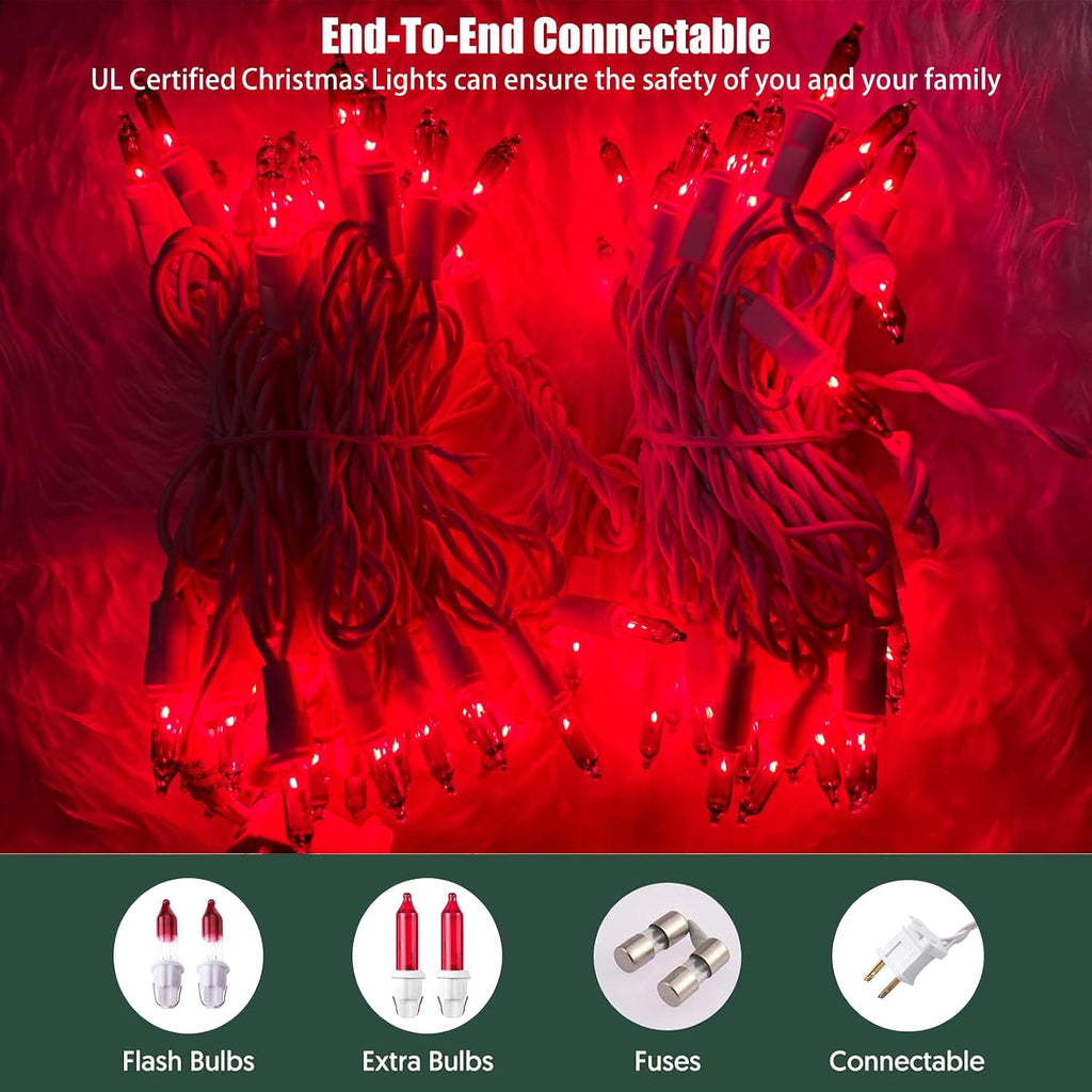 HISHINY Christmas Lights 100 Count Red Christmas Tree String Lights with White Wire for Outdoor Indoor Christmas Decorations Wedding Decorations Valentines Day Decor,UL Certified (21feet)