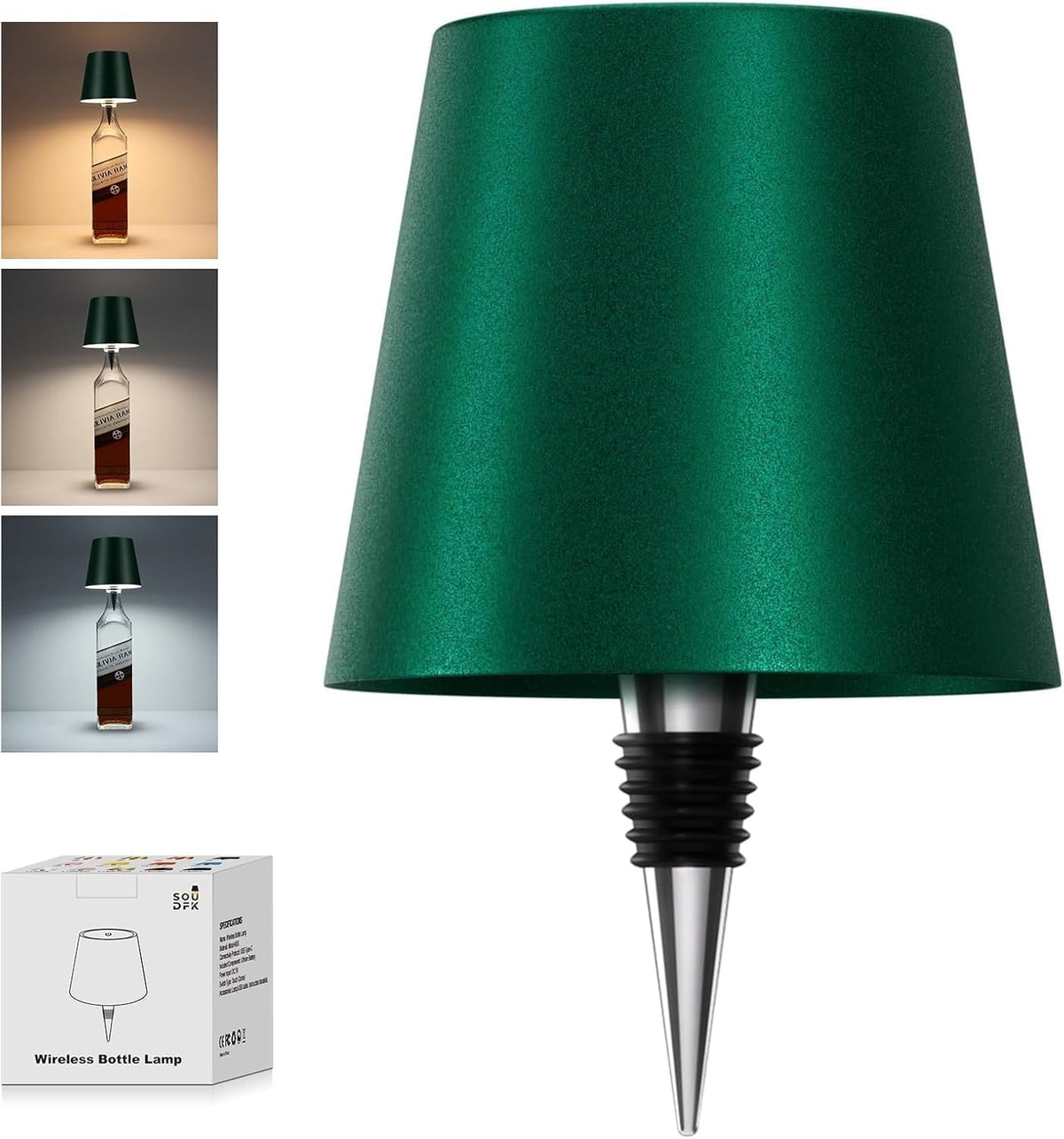 Wireless Bottle Lamp, 2025 New 3 Color Rechargeable Wine Bottle Lights for Bars Restaurants (Dark Green, 1PC)