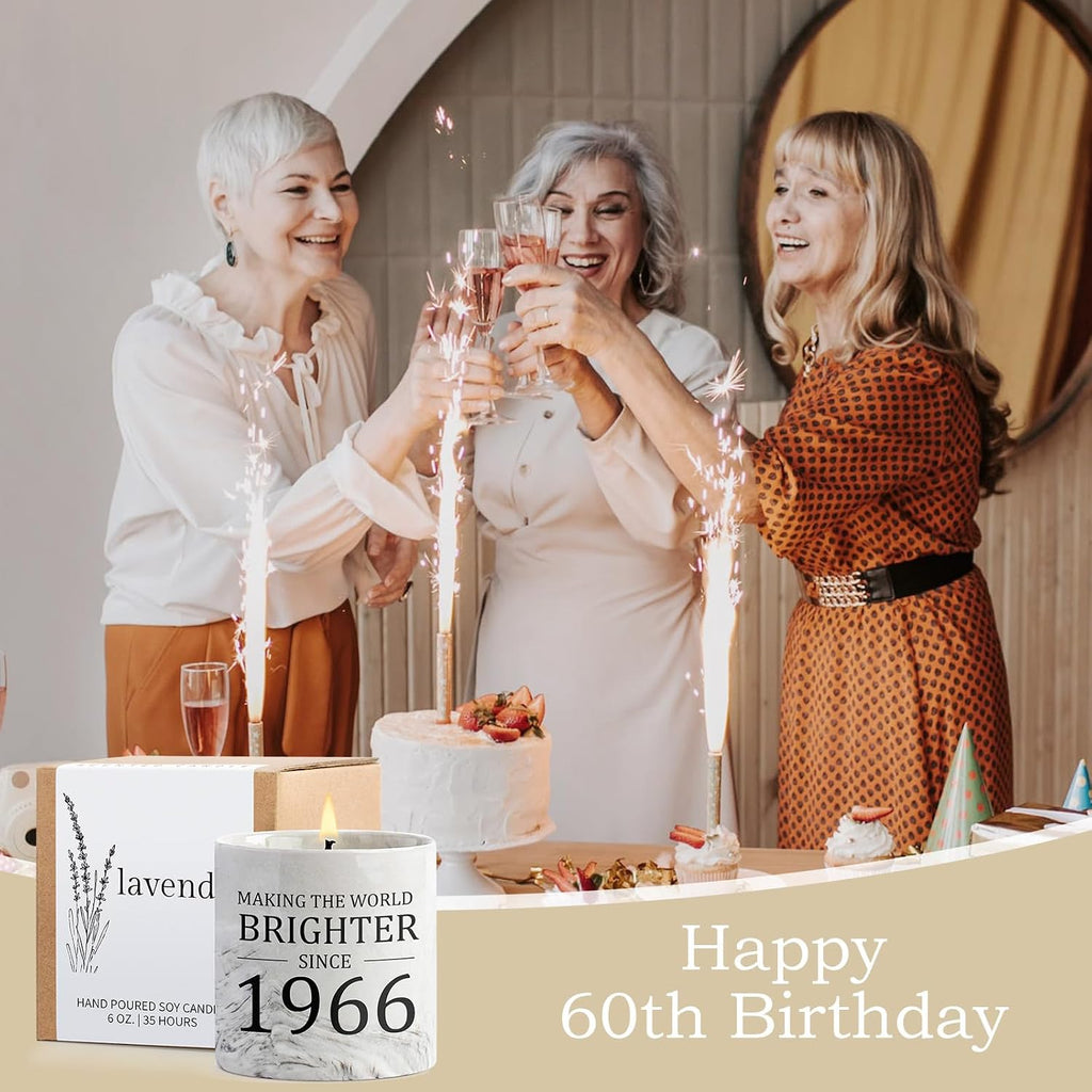 60th Birthday Gifts for Women - 1966 Birthday Gifts for Women Men, 60 Year Old Bday Gift for Her Female, 6oz Sixty Lavender Decor Ceramics Candle