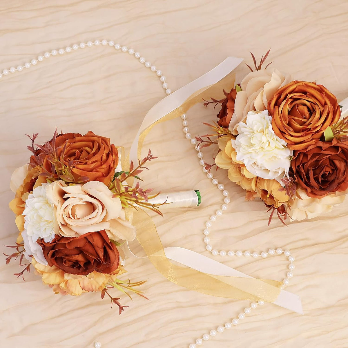 Set of 6 Bridesmaid Bouquets for Wedding - Artificial Bouquets for Bridesmaids Flowers Silk Floral Ceremony Anniversary Centerpieces Decorations - Wildflower，9 Inch