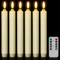 NURADA Flameless Taper Candles with Remote Timer - Flickering Real Wax LED Electric Candlesticks - 3D Wick Lights Battery Operated Faux Candle for Home Wedding Window Decor - Ivory White 6 Pack