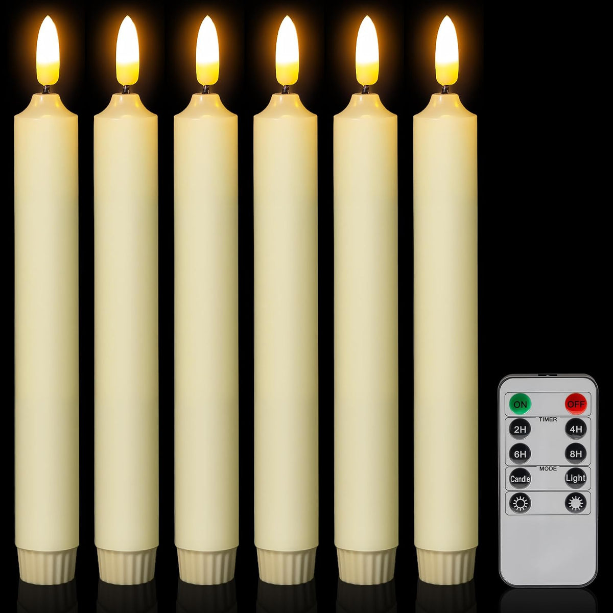 NURADA Flameless Taper Candles with Remote Timer - Flickering Real Wax LED Electric Candlesticks - 3D Wick Lights Battery Operated Faux Candle for Home Wedding Window Decor - Ivory White 6 Pack