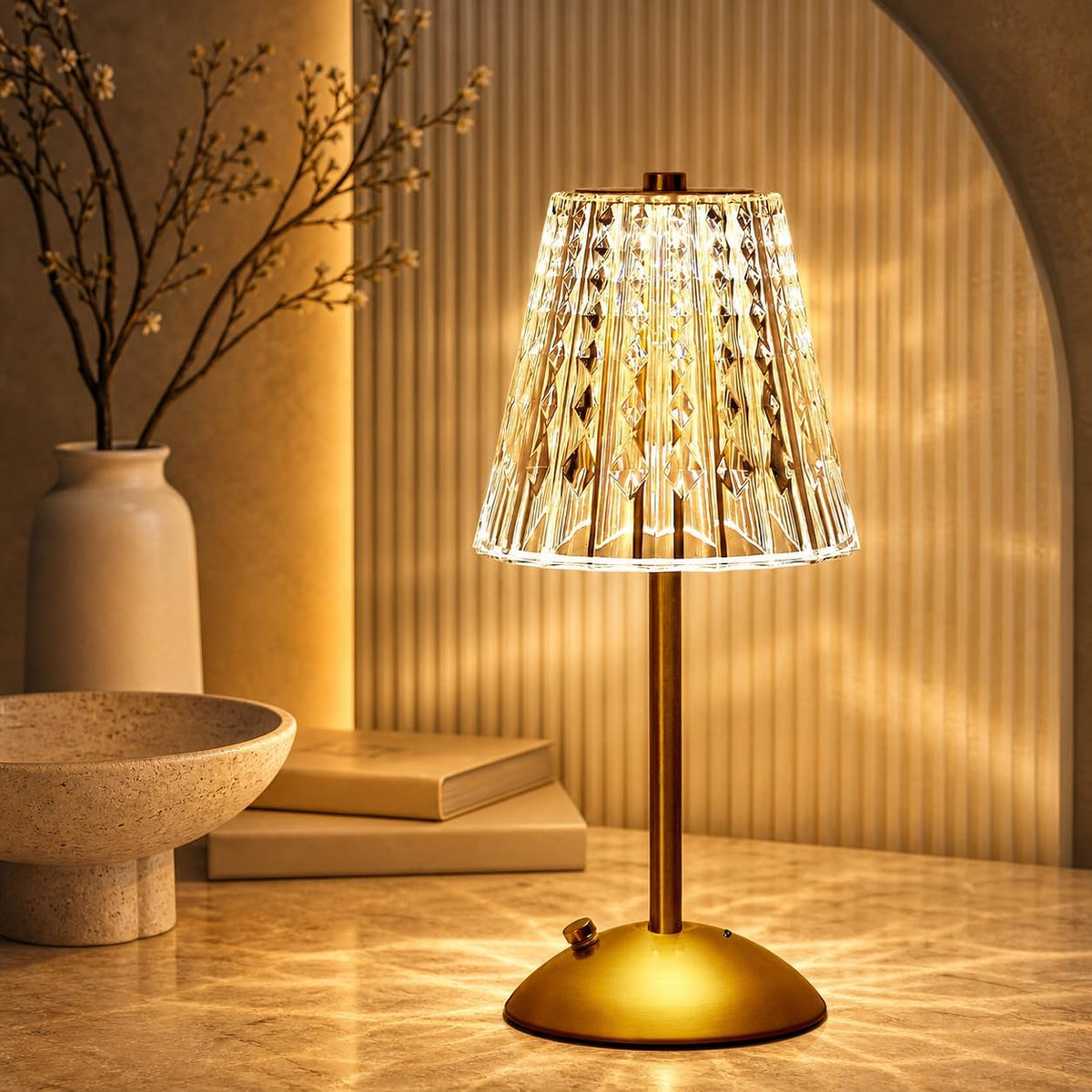 Small Gold Cordless Table Lamp Rechargeable for Kichen Countertop Dining