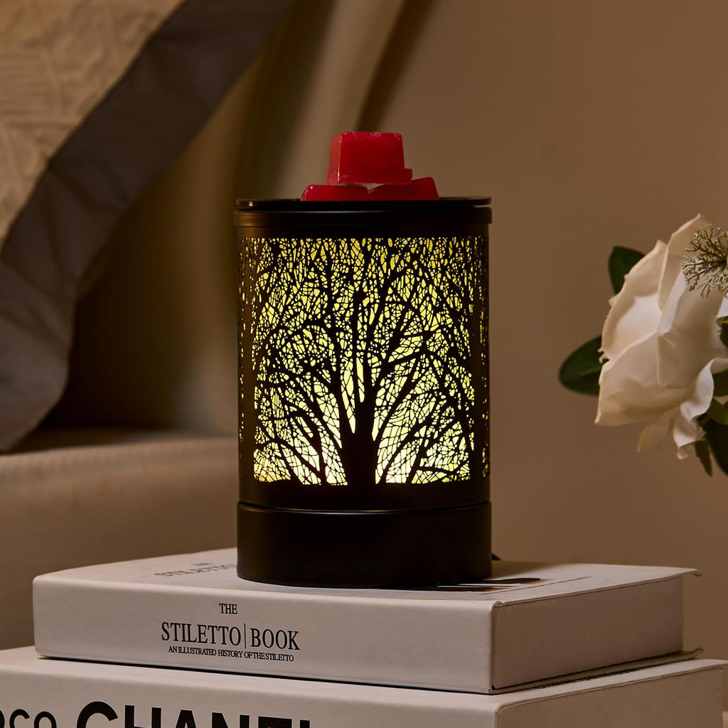 Enaroma Fragrance Wax Melts Warmer with 7 Colors LED Changing Light Classic Black Forest Design Scent Oil Candle Warmer for Home Black Tree Timer